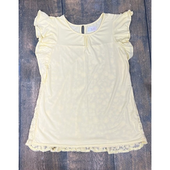 Matilda Jane Clothing 435 Girls Size 16 Tether Ball Top! Yellow Lace Flutter - Picture 1 of 7